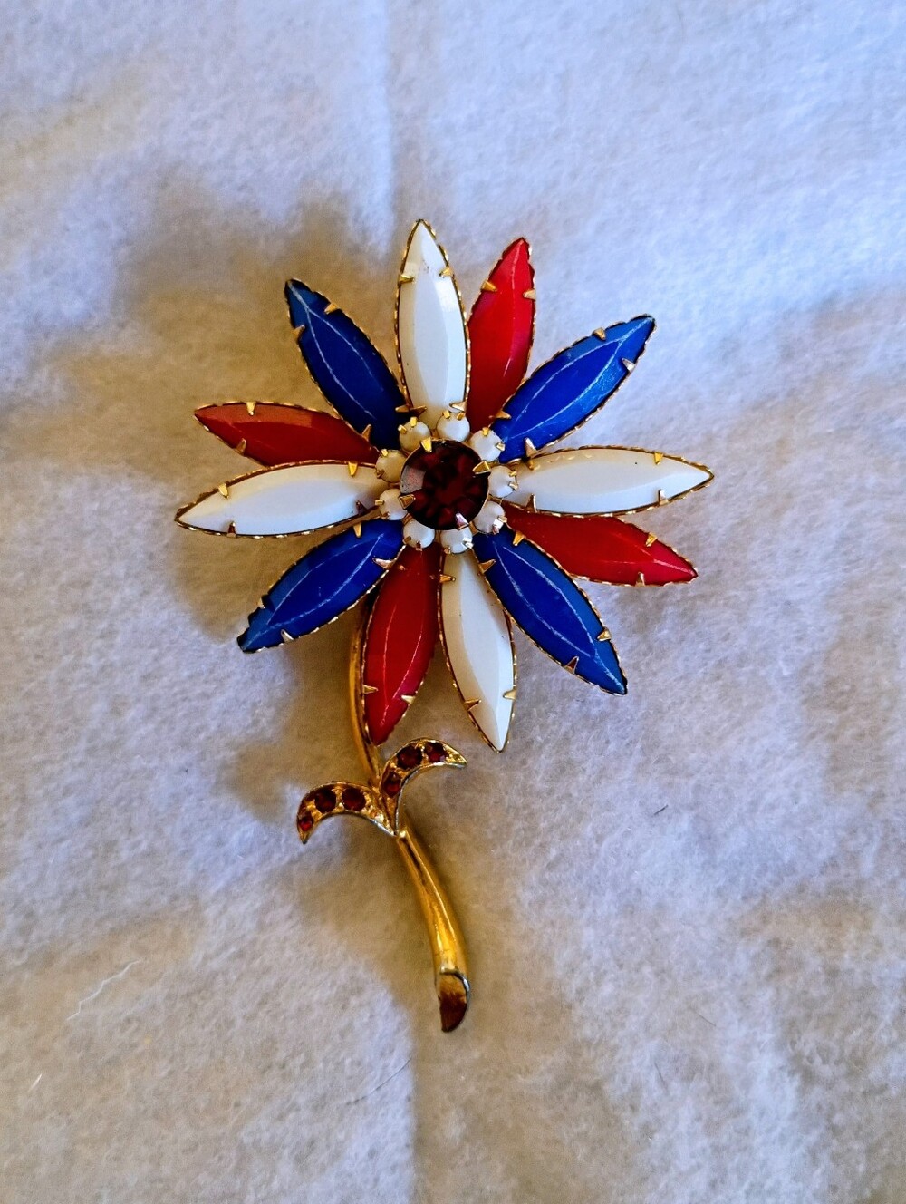 Vintage Red White and Blue Flower Brooch